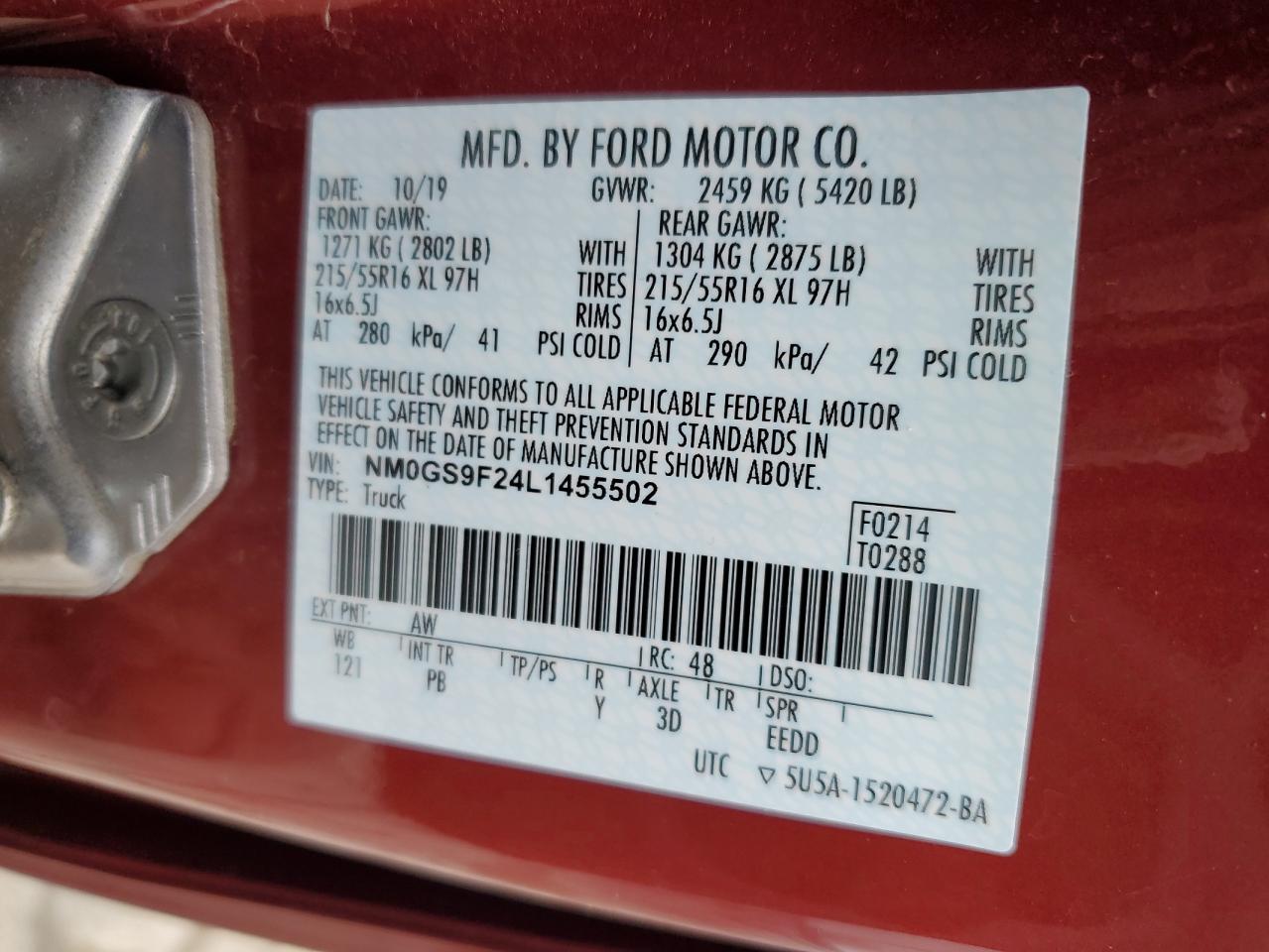 NM0GS9F24L1455502 FORD TRANSIT 2020