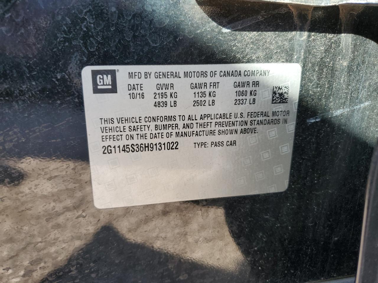 2G1145S36H9131022 CHEVROLET IMPALA 2017