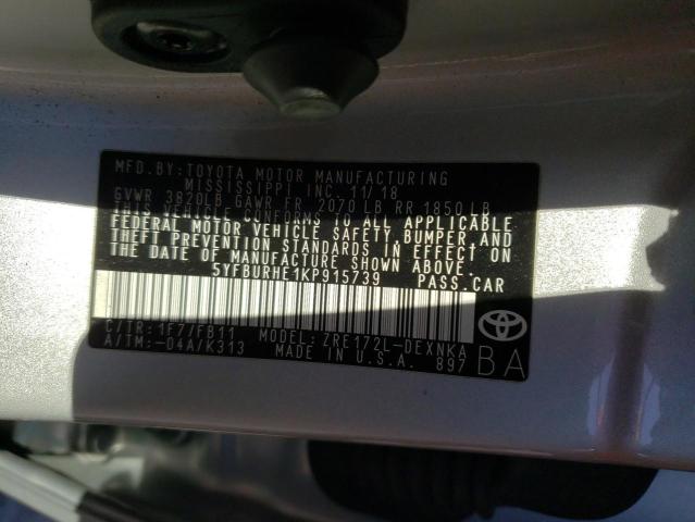 Lot #2435864265 2019 TOYOTA COROLLA L salvage car