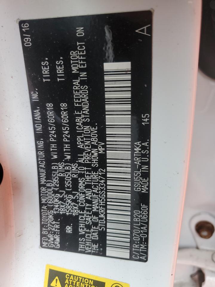 5TDJKRFH5GS334712 2016 Toyota Highlander Xle