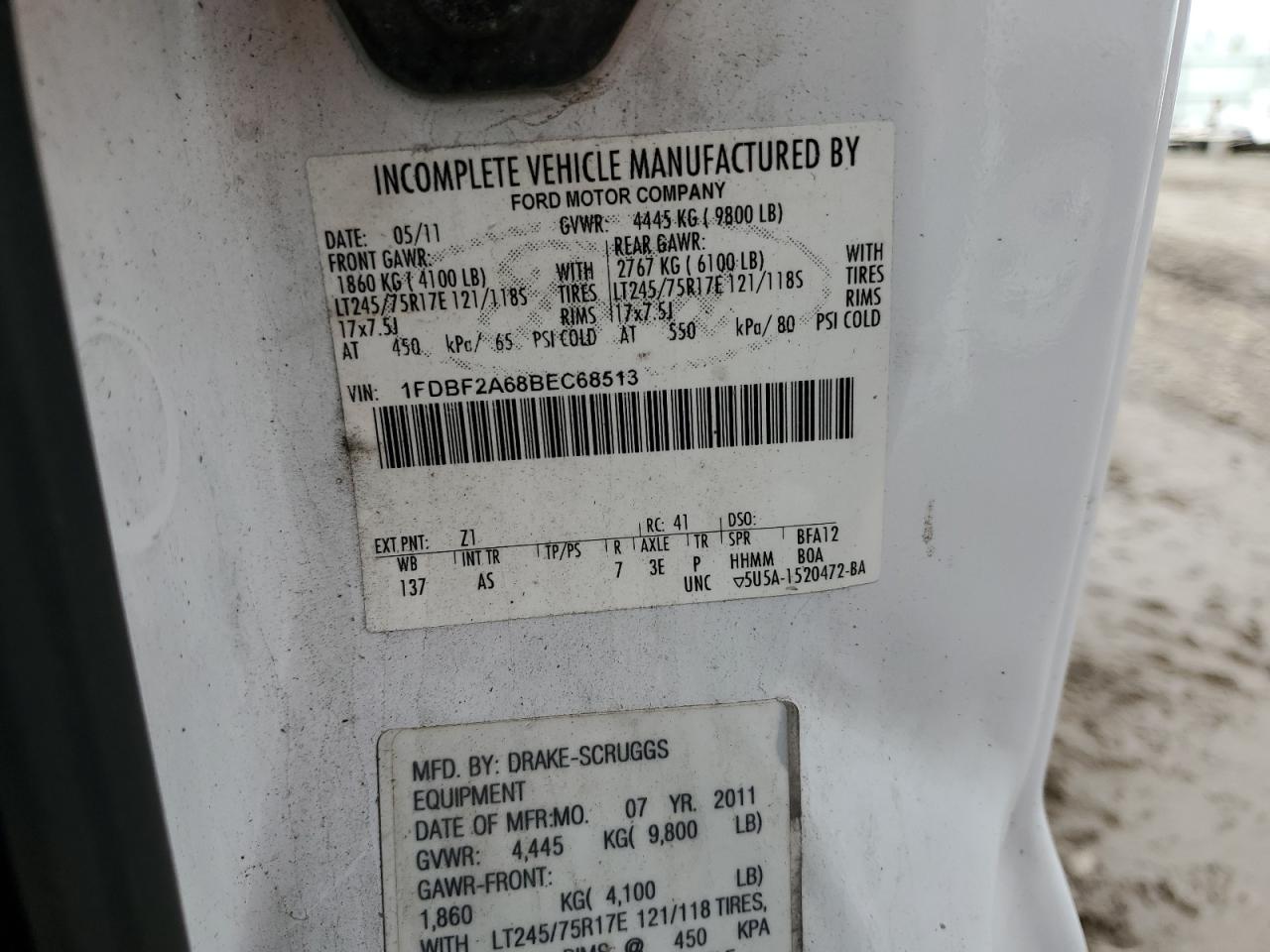 1FDBF2A68BEC68513 2011 Ford F250 Super Duty