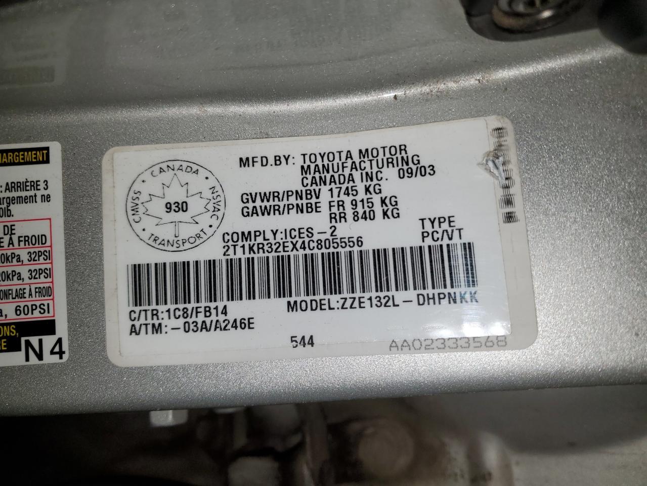 2T1KR32EX4C805556 2004 Toyota Corolla Matrix Xr