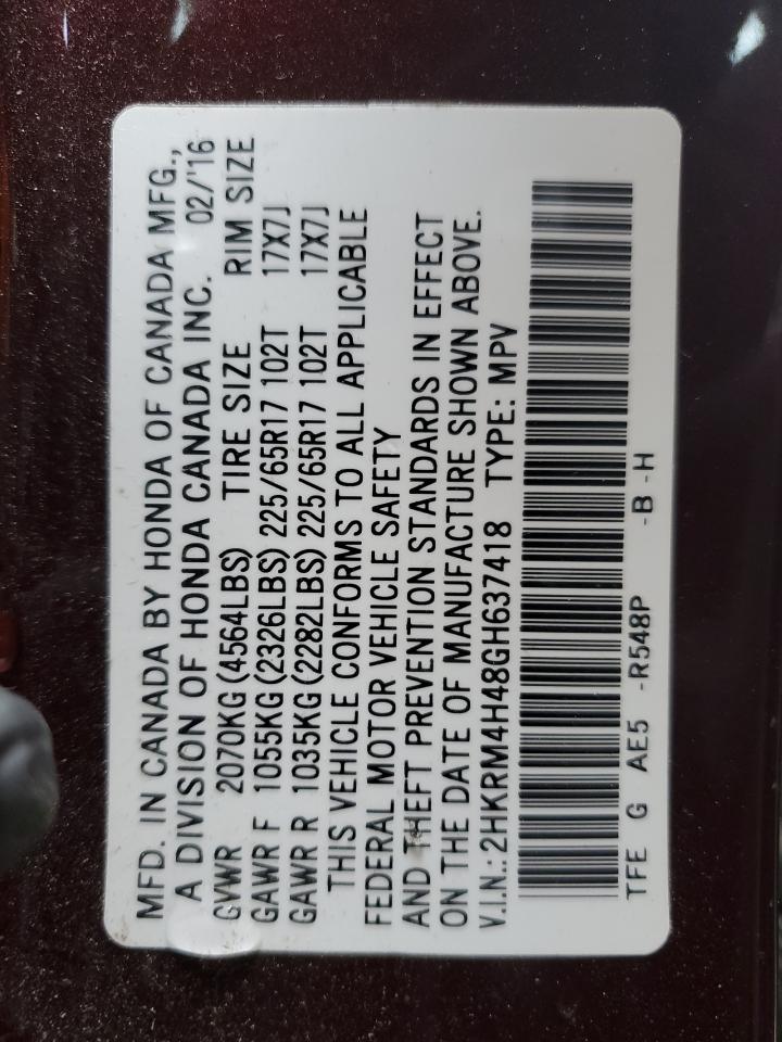 2HKRM4H48GH637418 HONDA CRV 2016