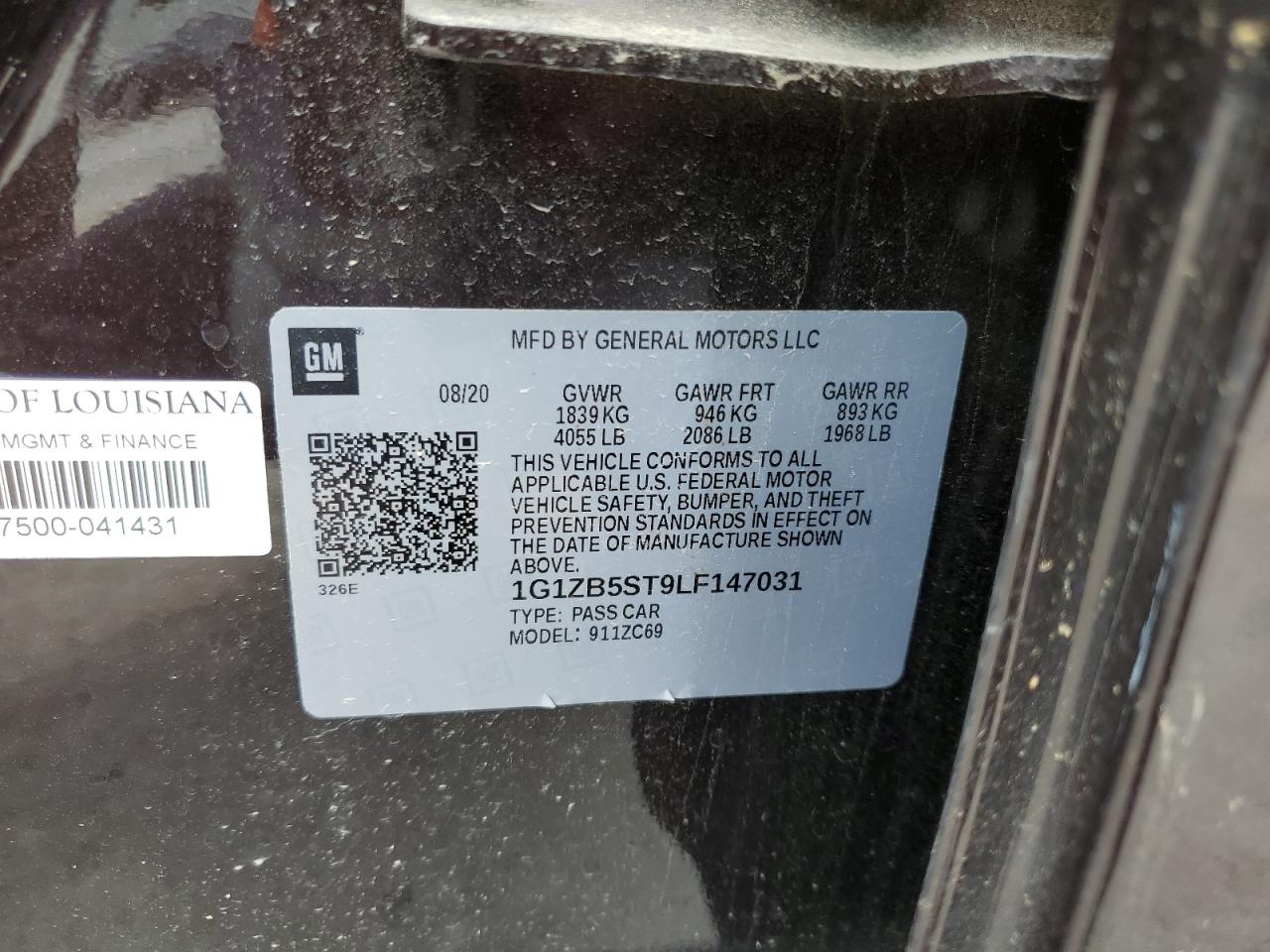 1G1ZB5ST9LF147031 CHEVROLET MALIBU 2020