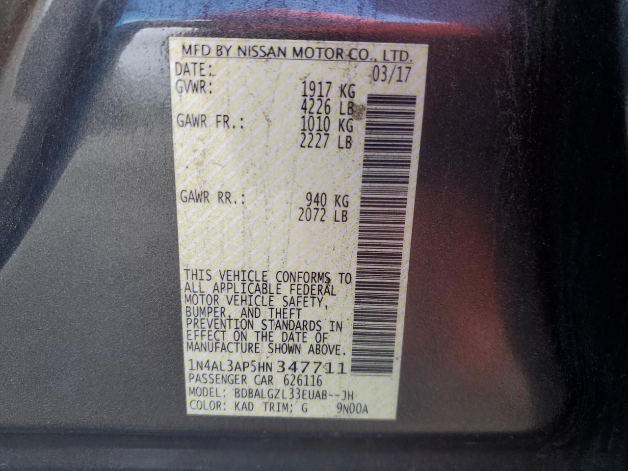 1N4AL3AP5HN347711 NISSAN ALTIMA 2017