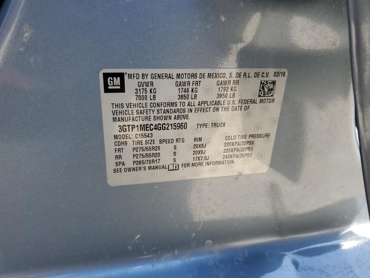 3GTP1MEC4GG215960 2016 GMC Sierra C1500 Sle