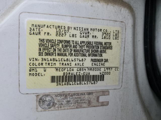 2008 Nissan Sentra 2.0 VIN: 3N1AB61E68L657687 Lot: 50361604