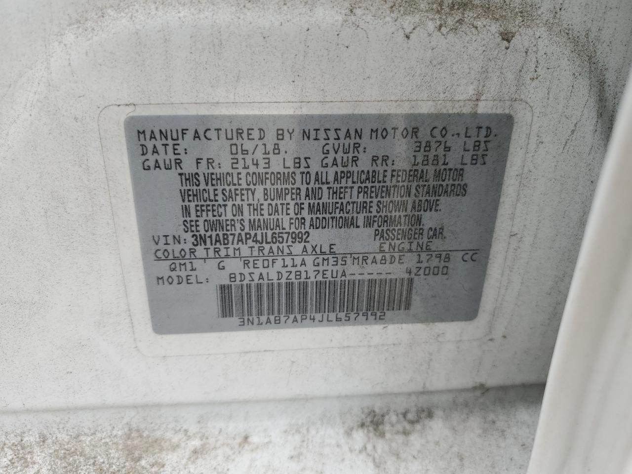3N1AB7AP4JL657992 NISSAN SENTRA 2018
