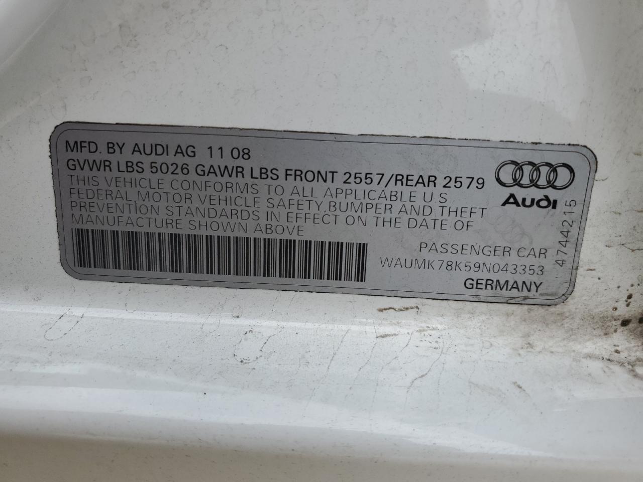 WAUMK78K59N043353 2009 Audi A4 Prestige