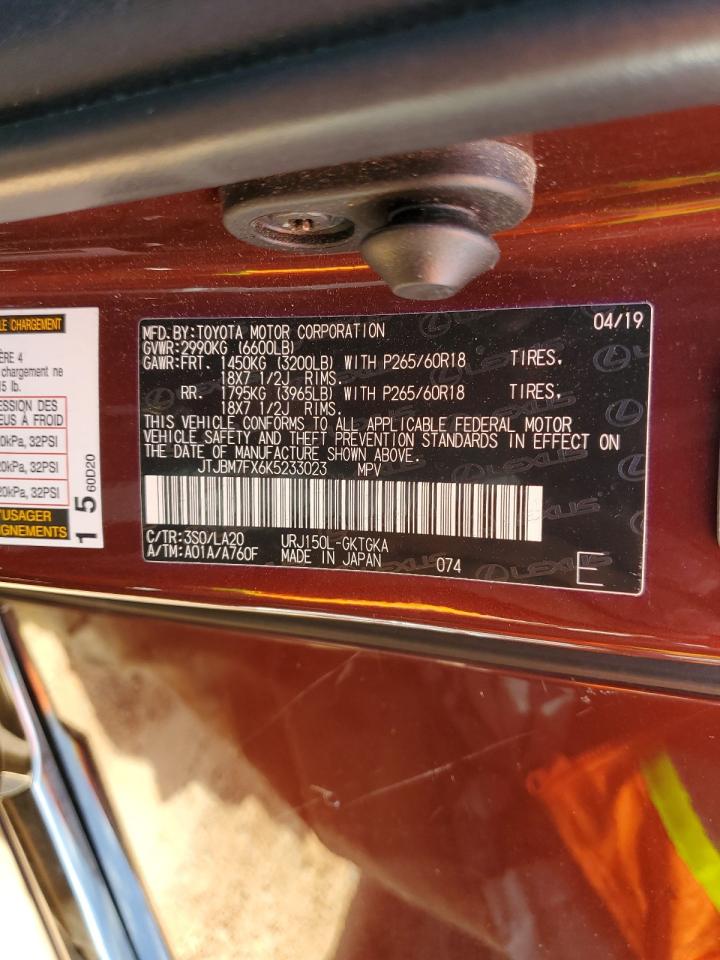 JTJBM7FX6K5233023 LEXUS GX 2019