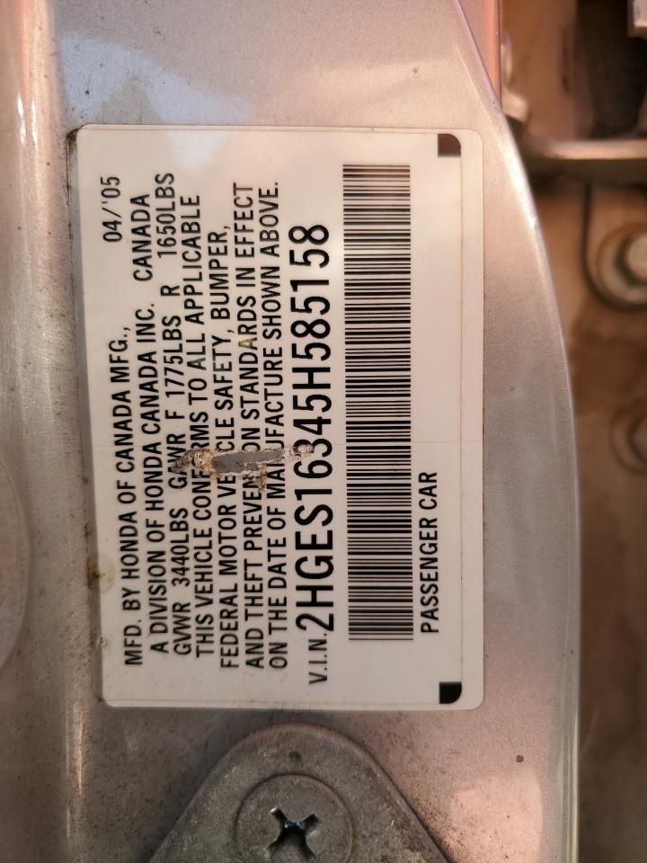 2HGES16345H585158 2005 Honda Civic Dx Vp