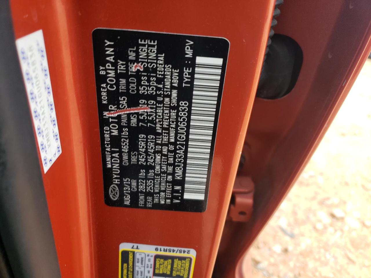 KM8J33A21GU065838 2016 Hyundai Tucson Limited