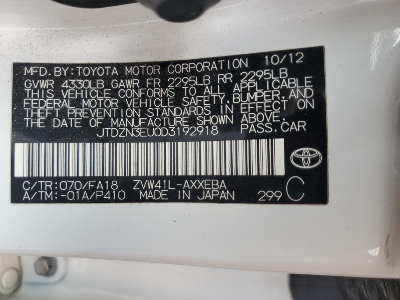 JTDZN3EU0D3192918 2013 Toyota Prius V