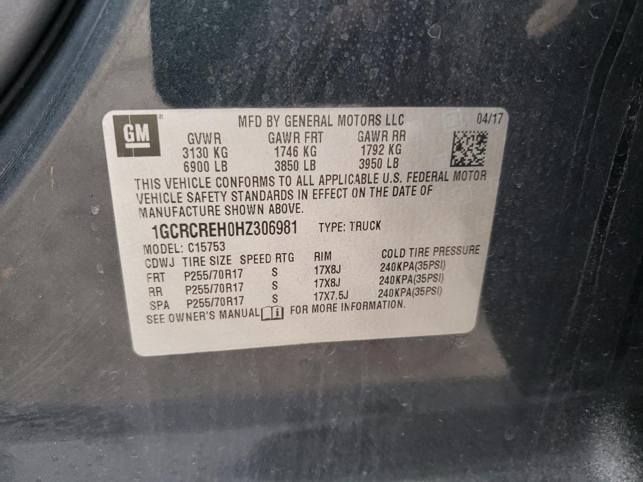 1GCRCREH0HZ306981 CHEVROLET ALL Models 2017