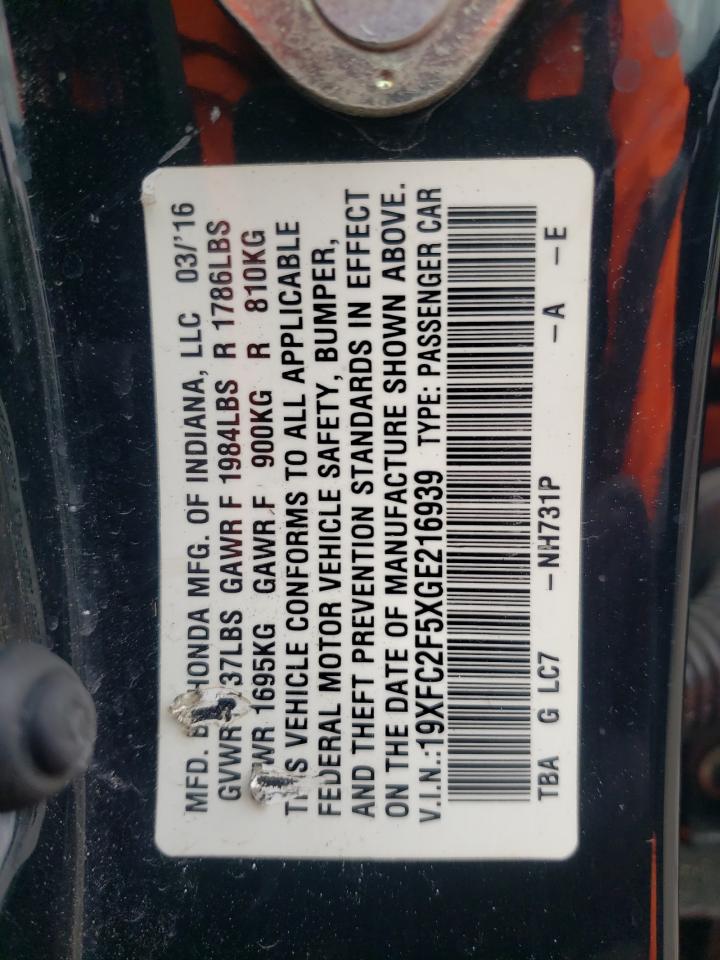 19XFC2F5XGE216939 HONDA CIVIC 2016