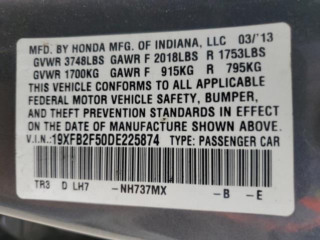 2013 Honda Civic Lx VIN: 19XFB2F50DE225874 Lot: 52485704