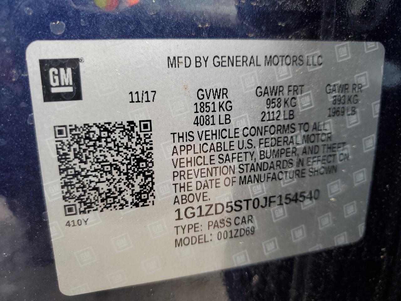 1G1ZD5ST0JF154540 CHEVROLET MALIBU 2018