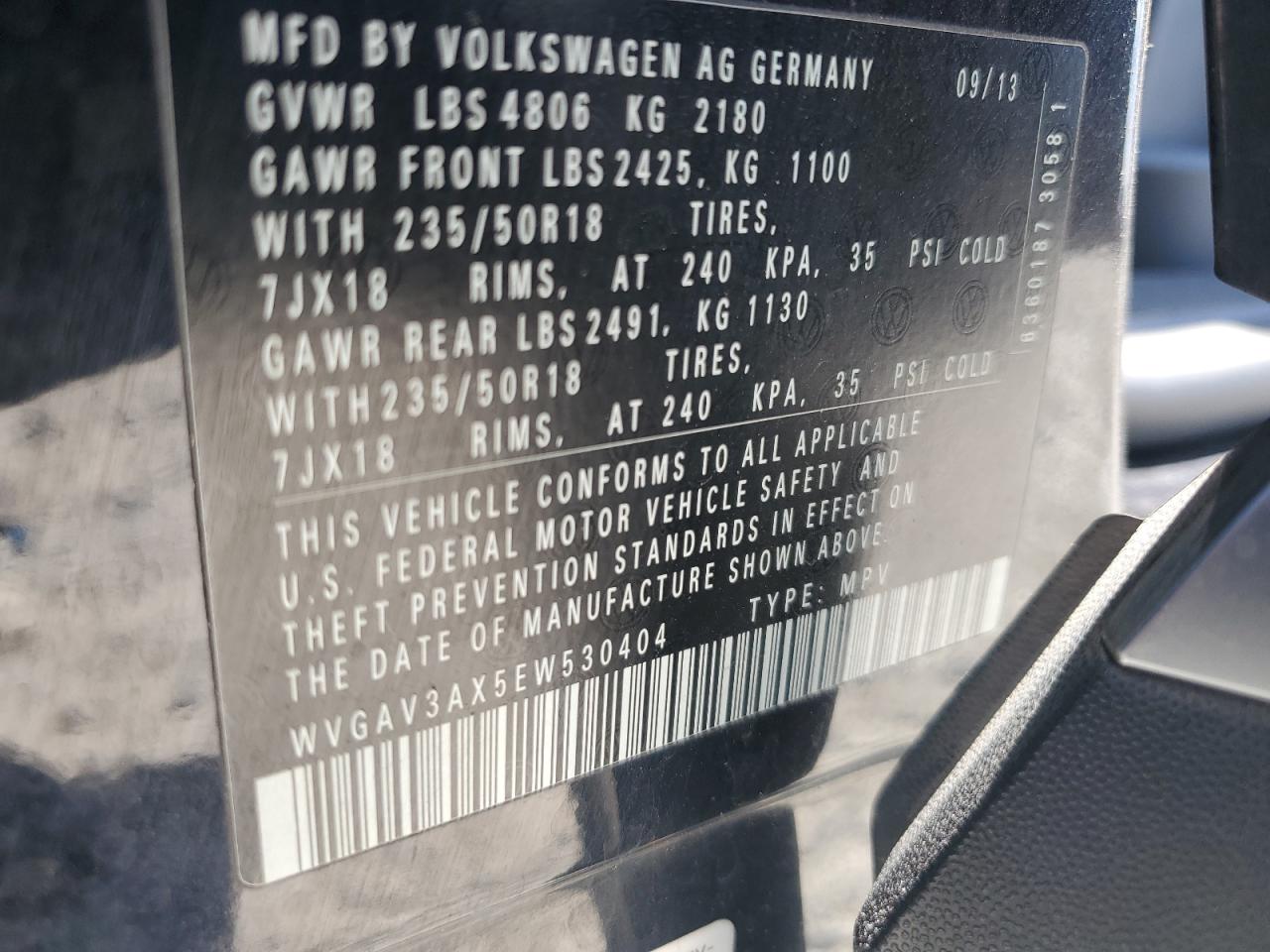 WVGAV3AX5EW530404 2014 Volkswagen Tiguan S