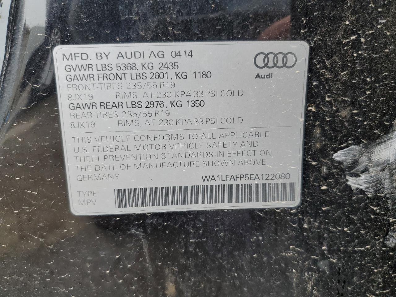 WA1LFAFP5EA122080 2014 Audi Q5 Premium Plus