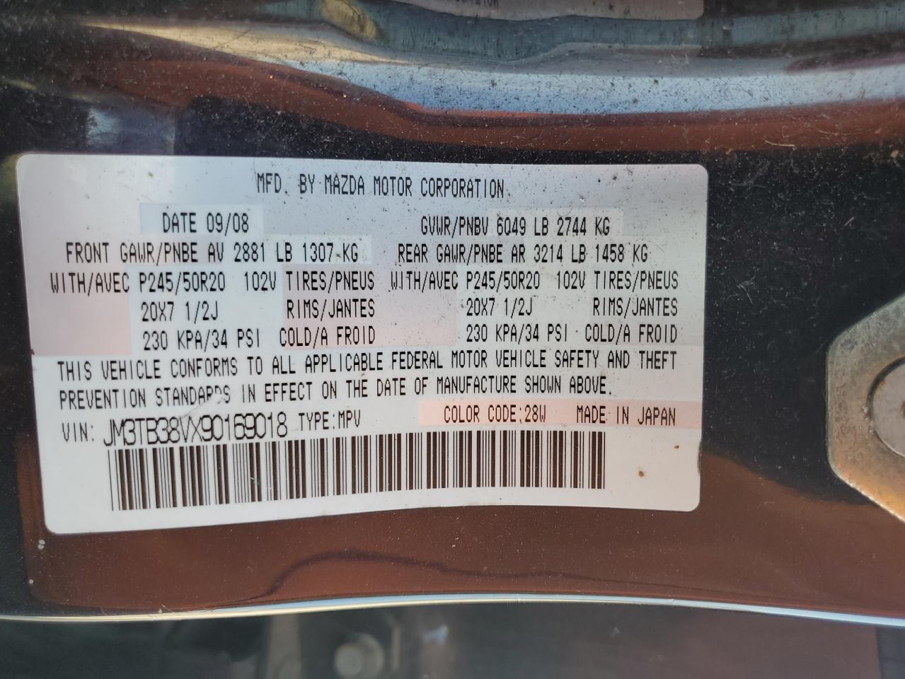 JM3TB38VX90169018 2009 Mazda Cx-9