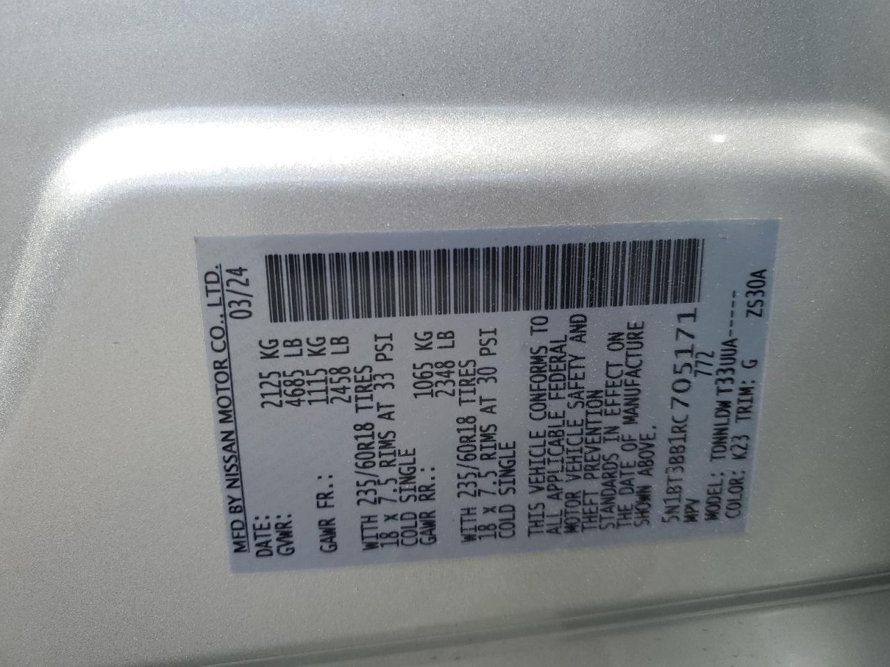 5N1BT3BB1RC705171 NISSAN ROGUE 2024