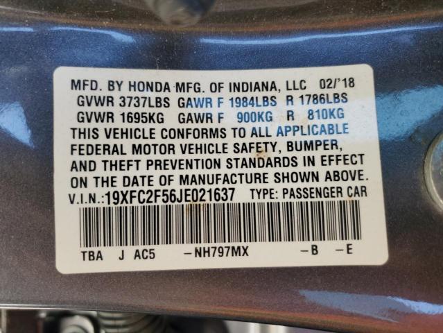 2018 Honda Civic Lx VIN: 19XFC2F56JE021637 Lot: 51364184