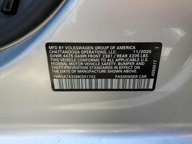 2021 Volkswagen Passat Se VIN: 1VWSA7A32MC001742 Lot: 50550554