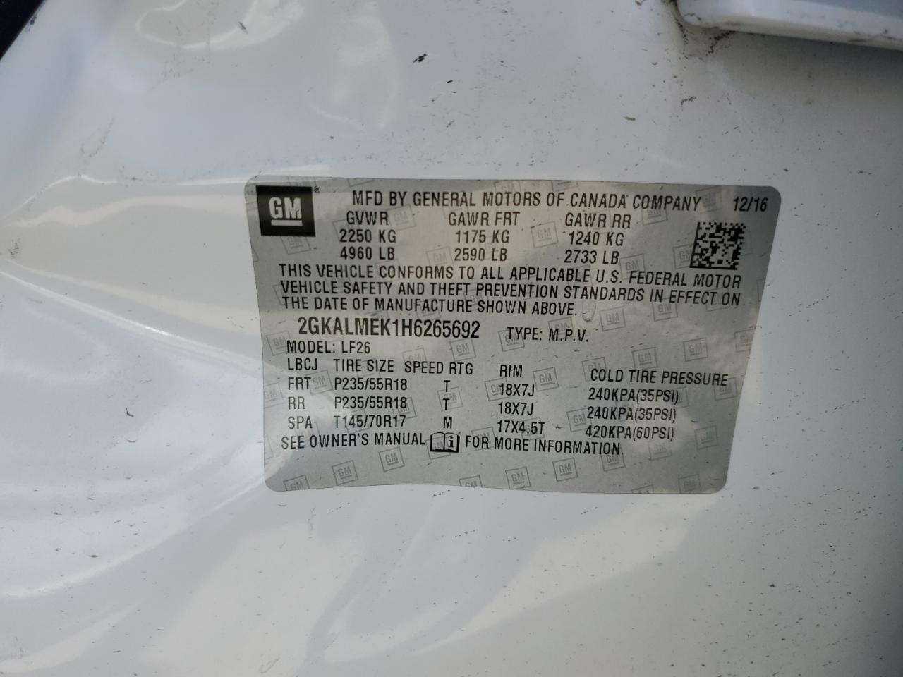 2GKALMEK1H6265692 2017 GMC Terrain Sle