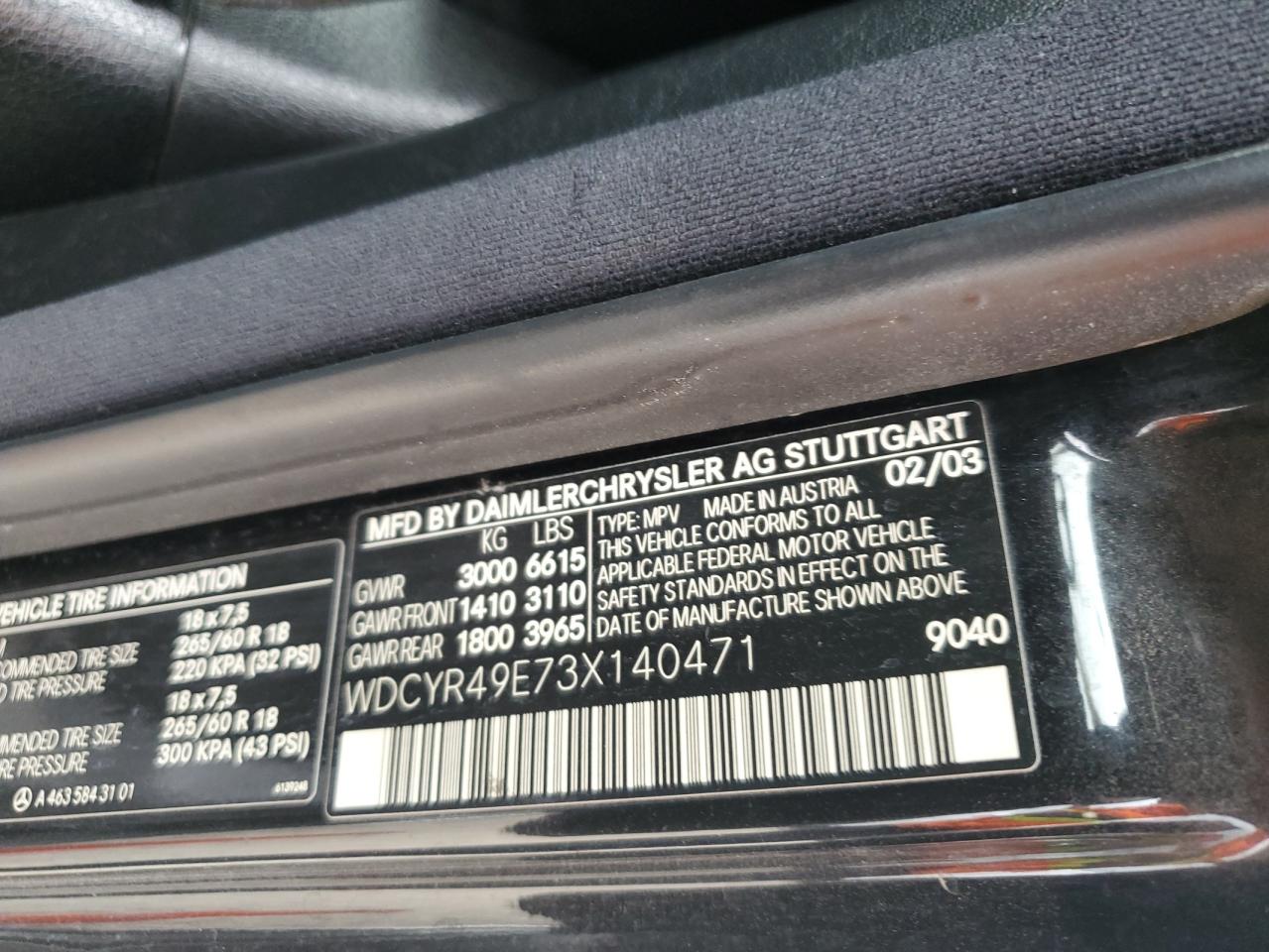 WDCYR49E73X140471 2003 Mercedes-Benz G 500