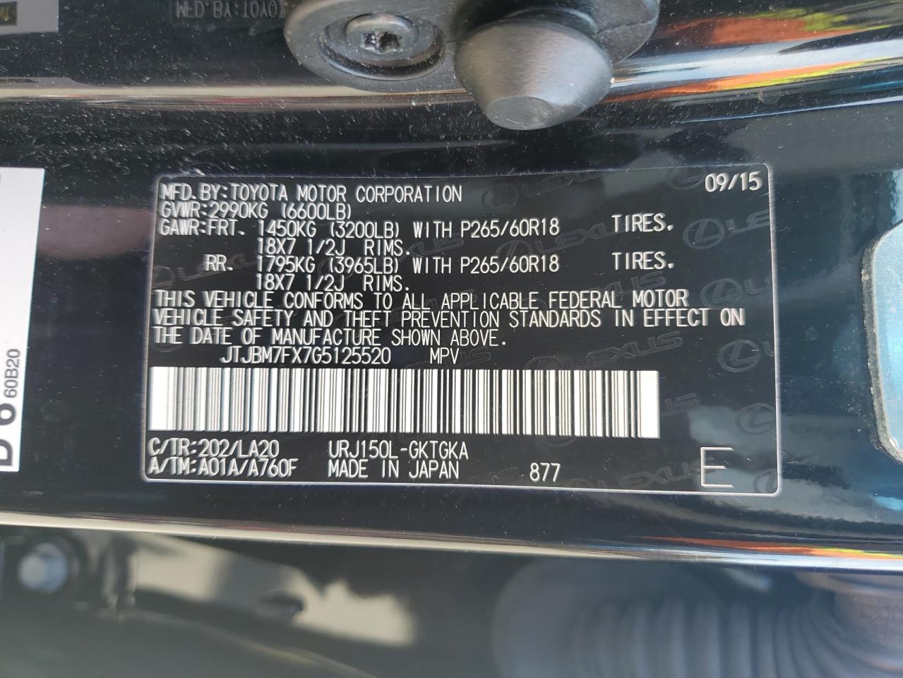 JTJBM7FX7G5125520 LEXUS GX 2016
