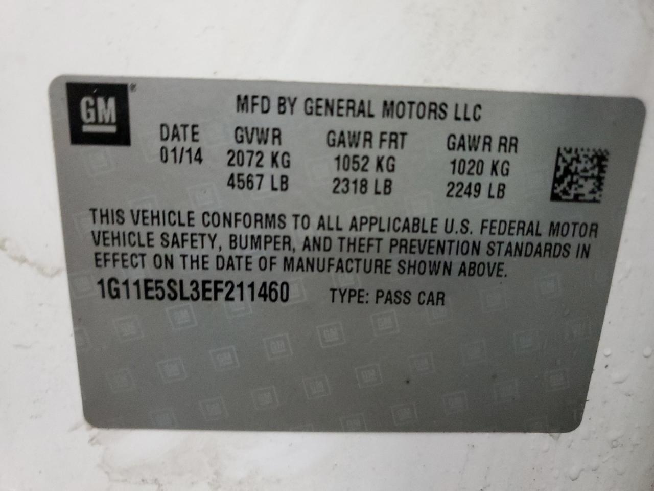 1G11E5SL3EF211460 2014 Chevrolet Malibu 2Lt