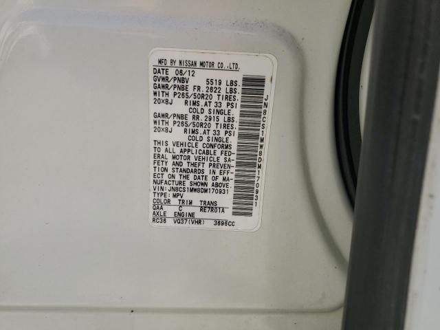 2013 Infiniti Fx37 VIN: JN8CS1MW8DM170931 Lot: 46431834