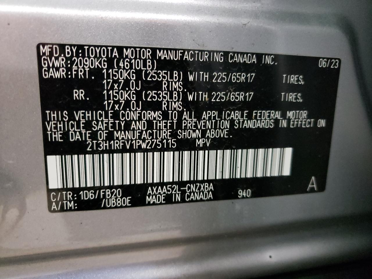 2T3H1RFV1PW275115 2023 Toyota Rav4 Le