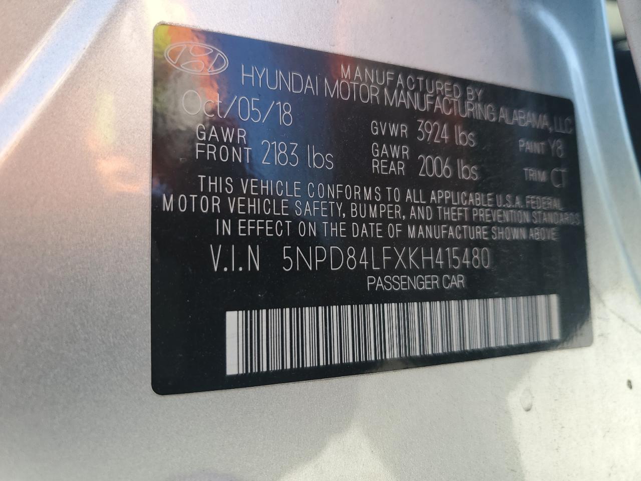 5NPD84LFXKH415480 2019 Hyundai Elantra Sel