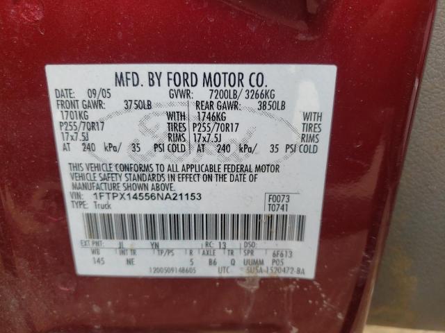 2006 Ford F150 VIN: 1FTPX14556NA21153 Lot: 51495984