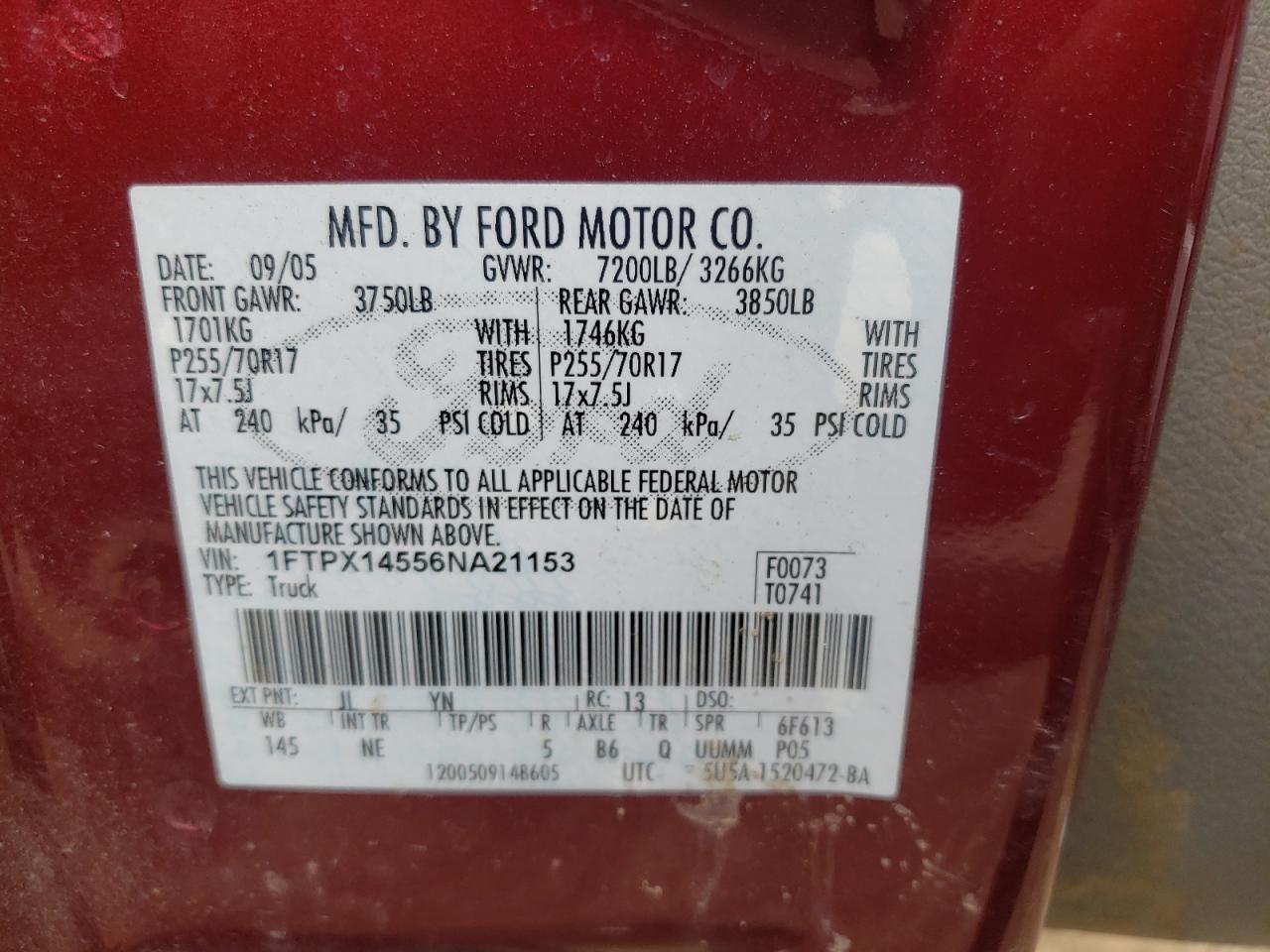 1FTPX14556NA21153 2006 Ford F150