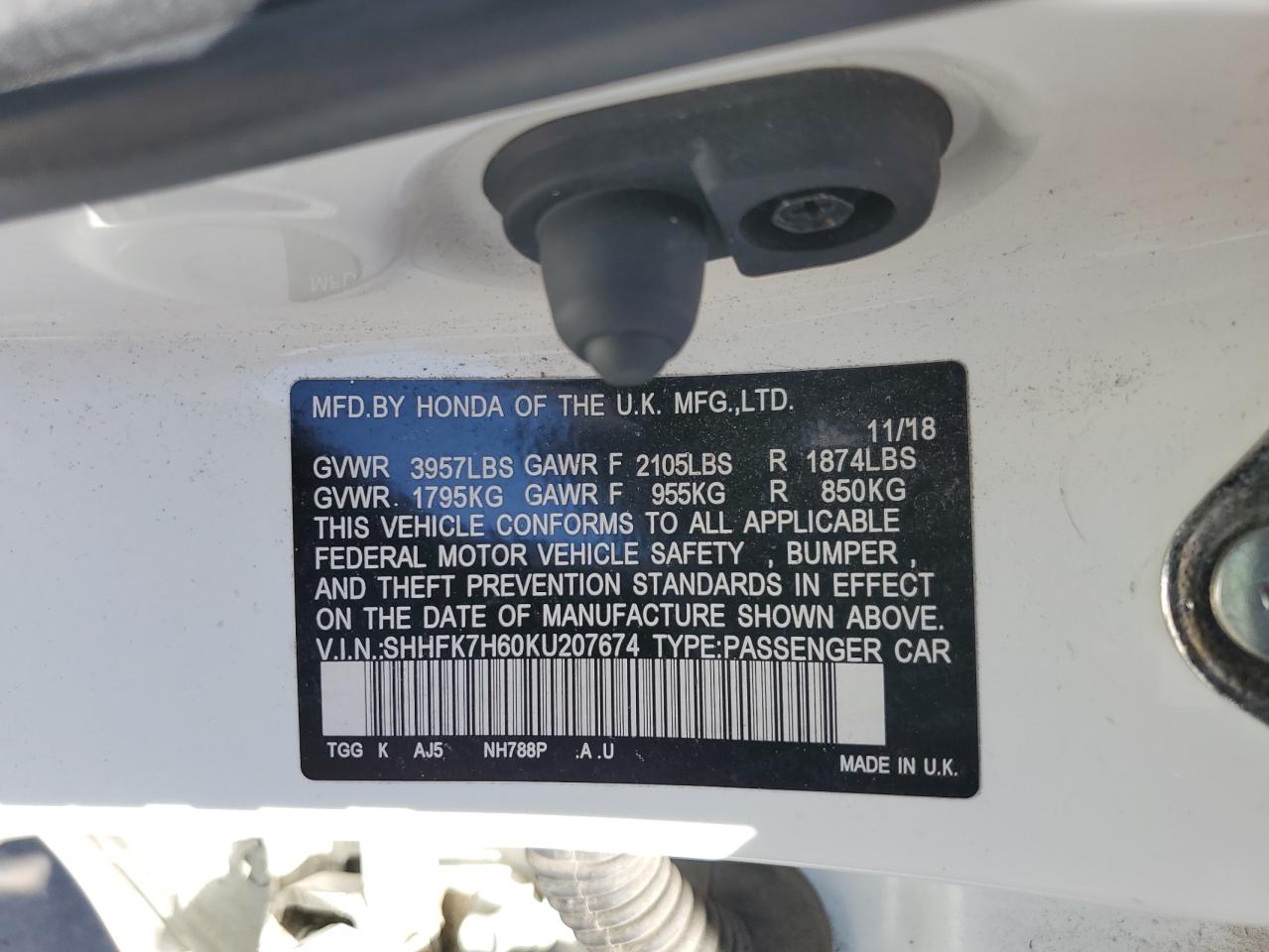 SHHFK7H60KU207674 HONDA CIVIC 2019