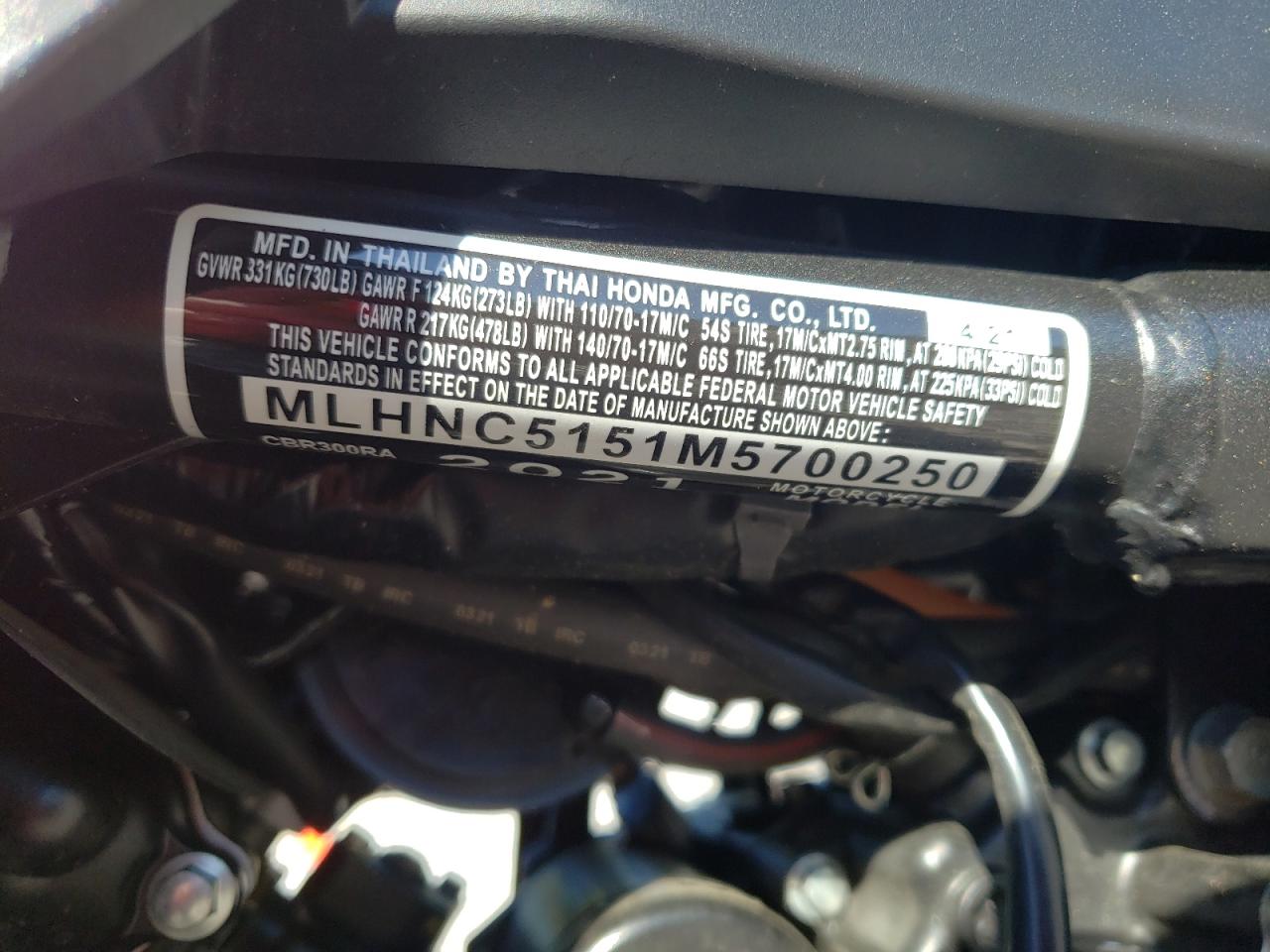 MLHNC5151M5700250 HONDA CBR CYCLE 2021