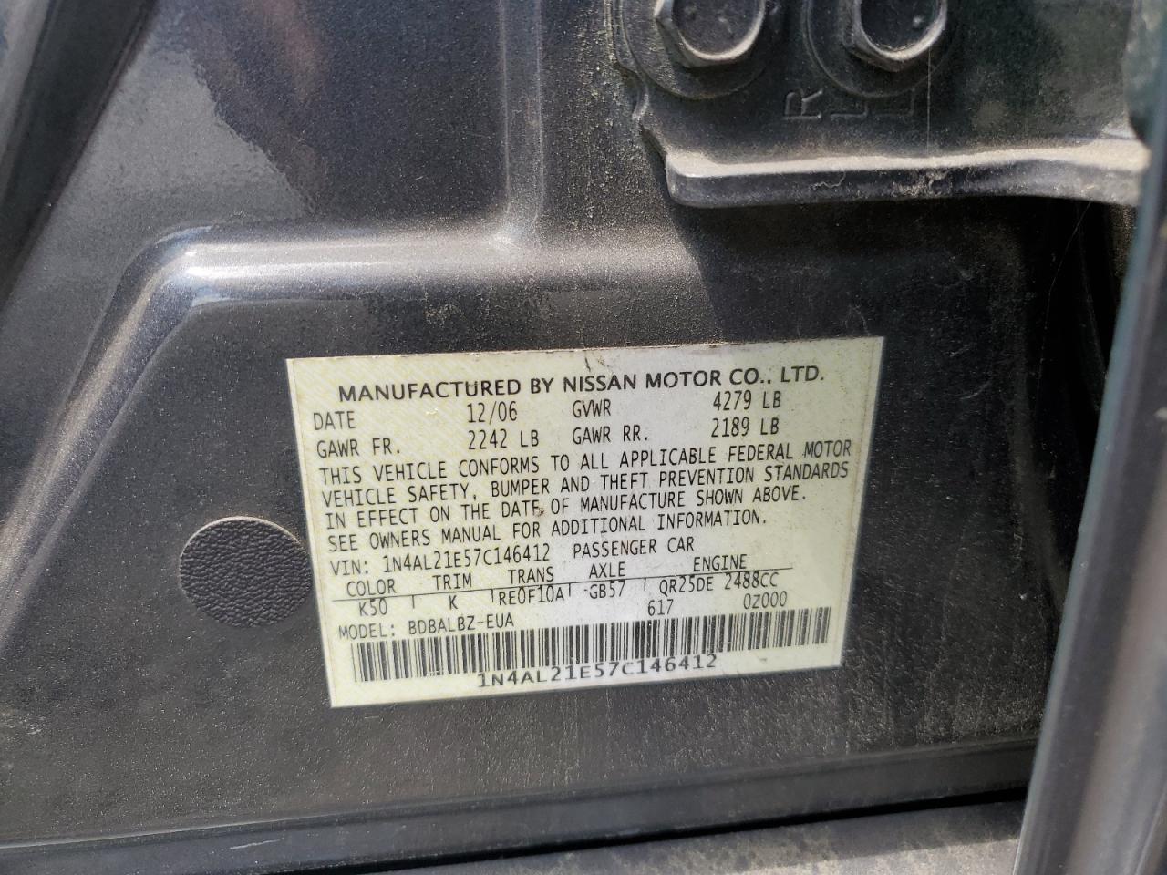1N4AL21E57C146412 2007 Nissan Altima 2.5