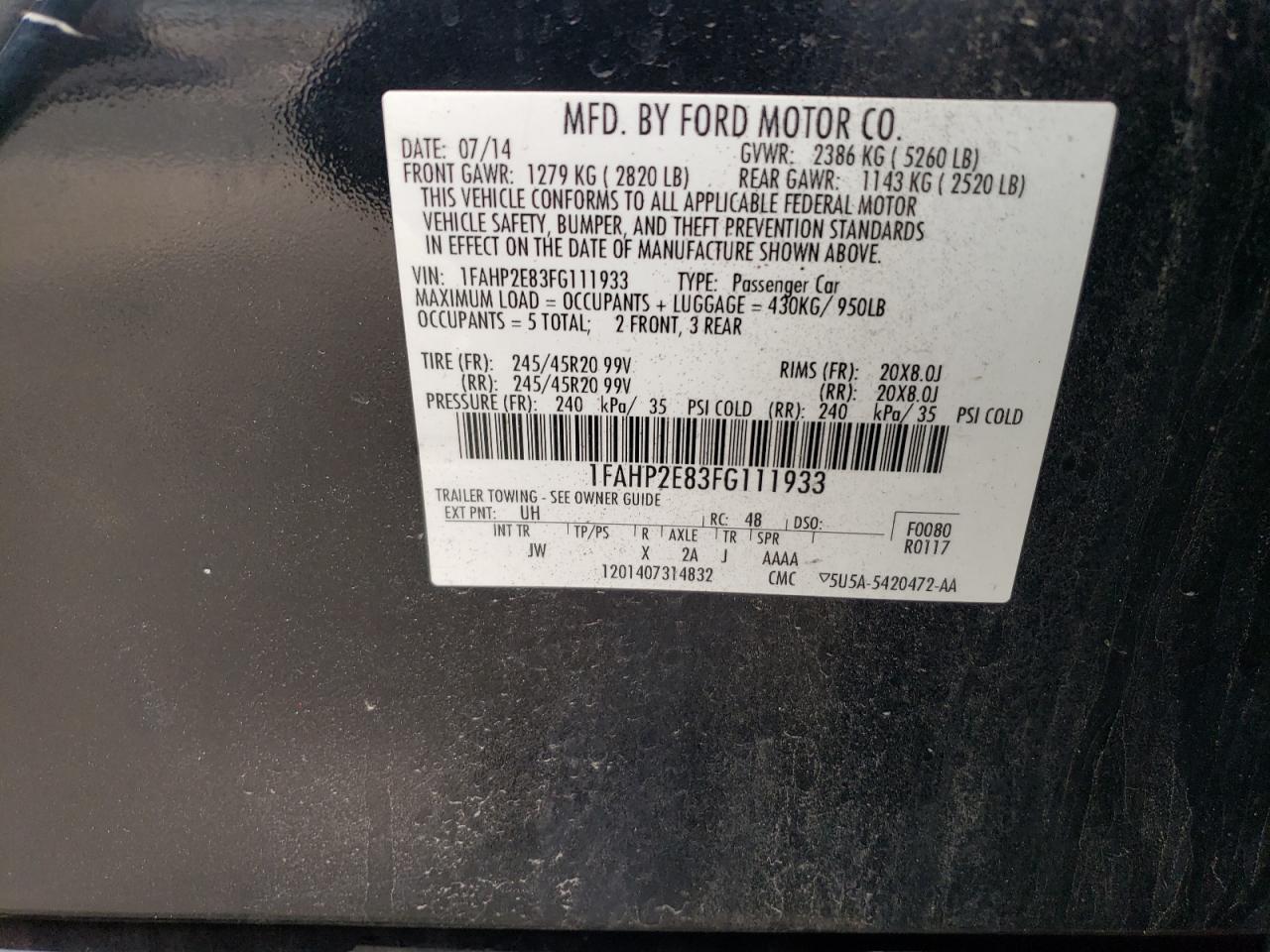 1FAHP2E83FG111933 2015 Ford Taurus Sel