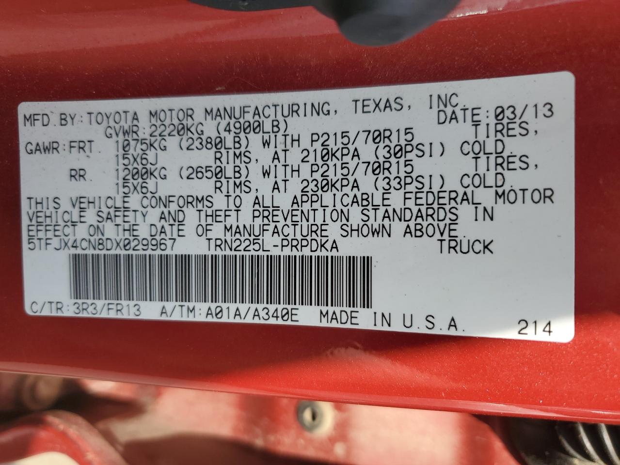 5TFJX4CN8DX029967 2013 Toyota Tacoma Double Cab