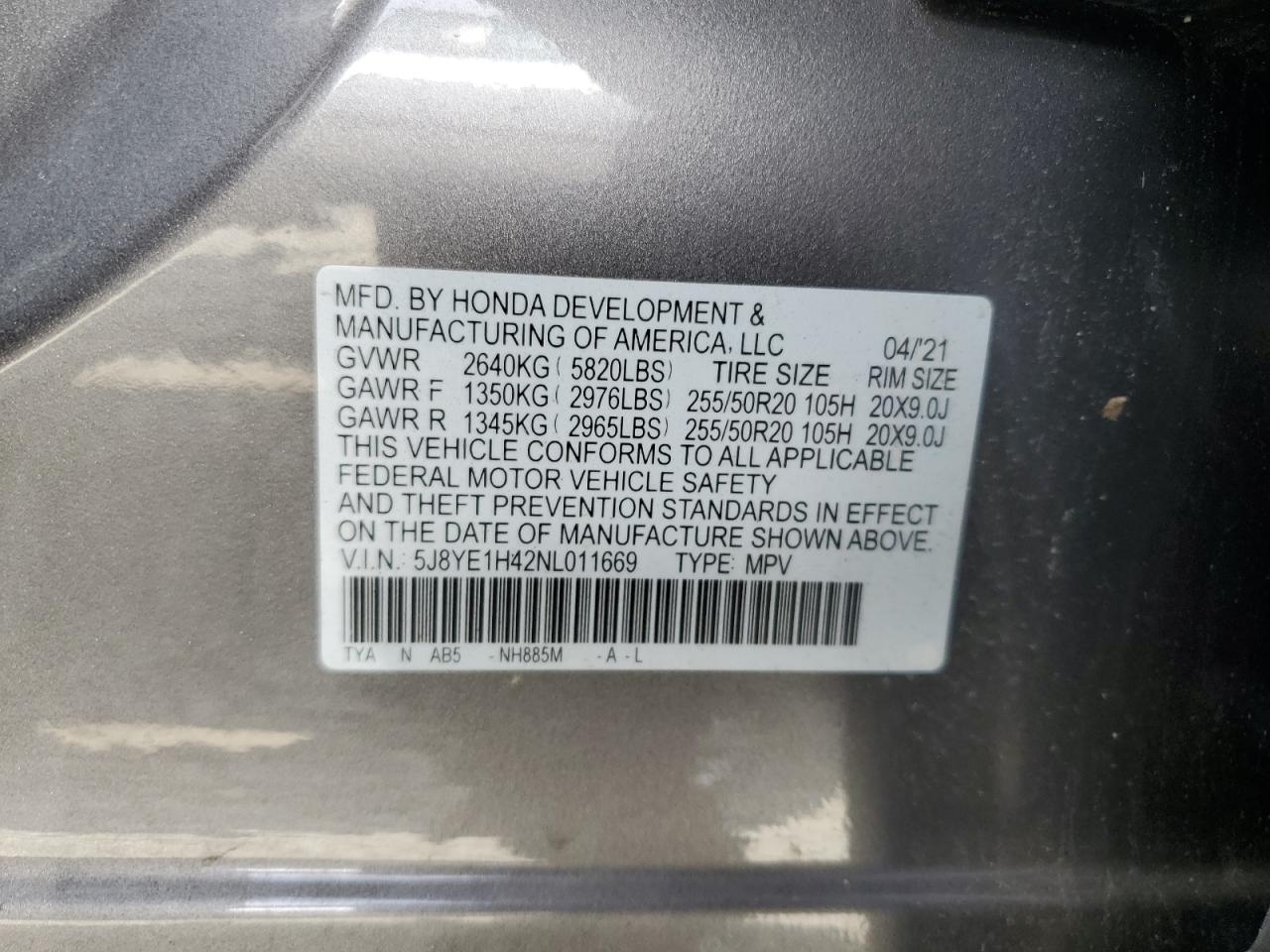 5J8YE1H42NL011669 2022 Acura Mdx Technology