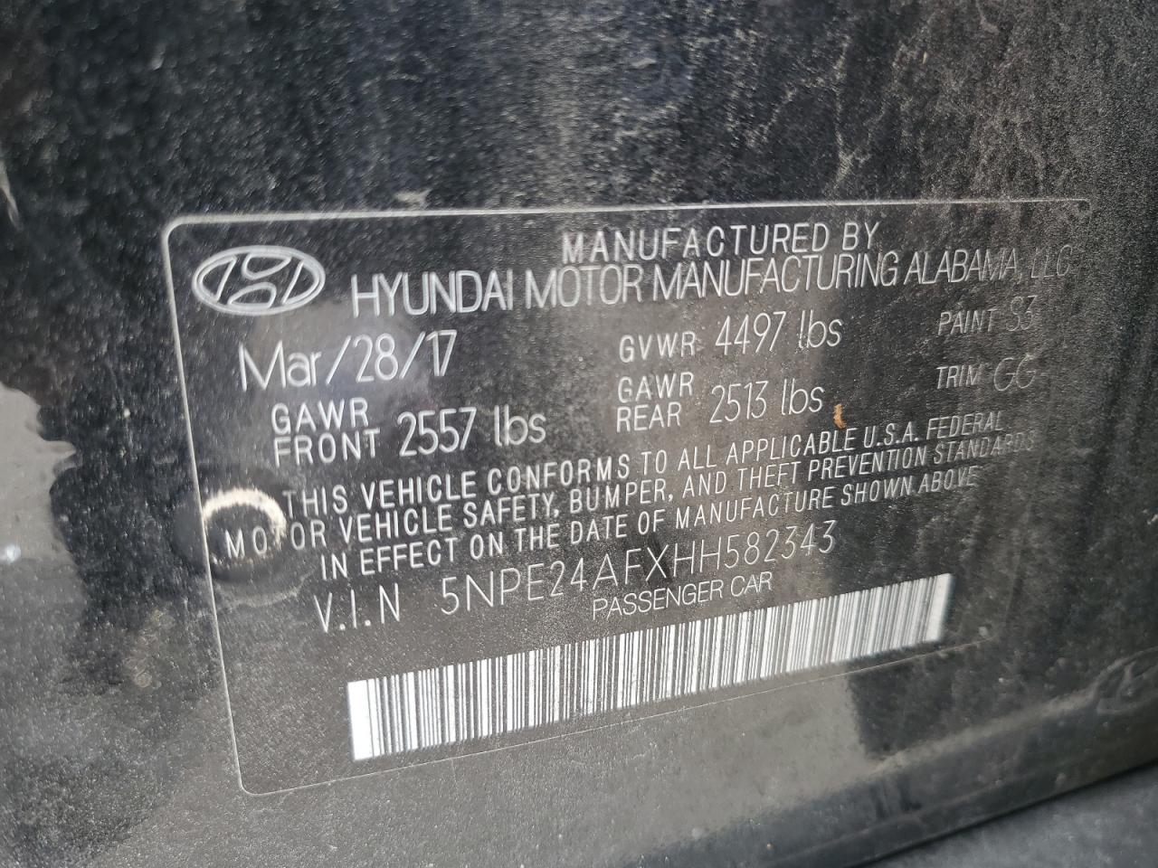 5NPE24AFXHH582343 2017 Hyundai Sonata Se