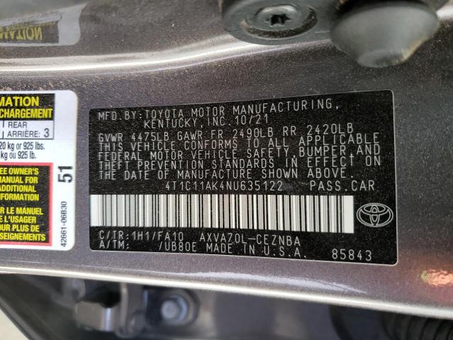 VIN 4T1C11AK4NU635122 2022 Toyota Camry, LE no.12