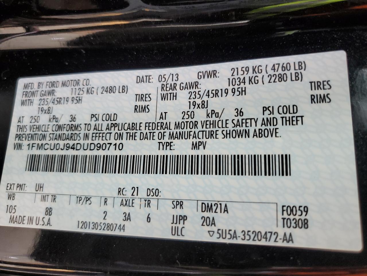 1FMCU0J94DUD90710 2013 Ford Escape Titanium