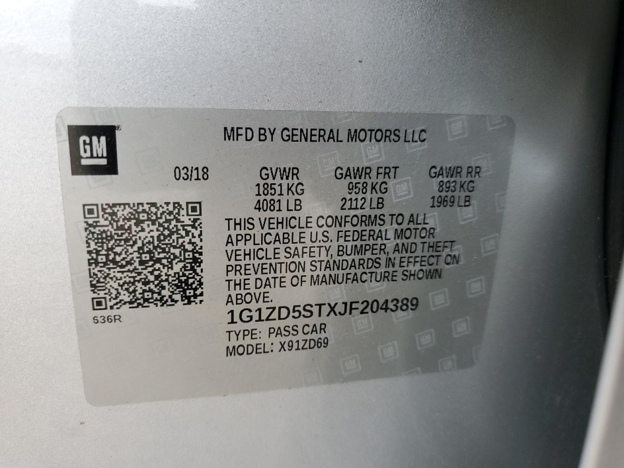 1G1ZD5STXJF204389 CHEVROLET MALIBU 2018