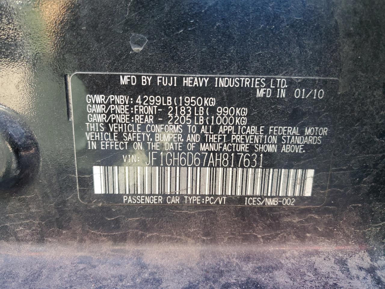 JF1GH6D67AH817631 2010 Subaru Impreza Outback Sport