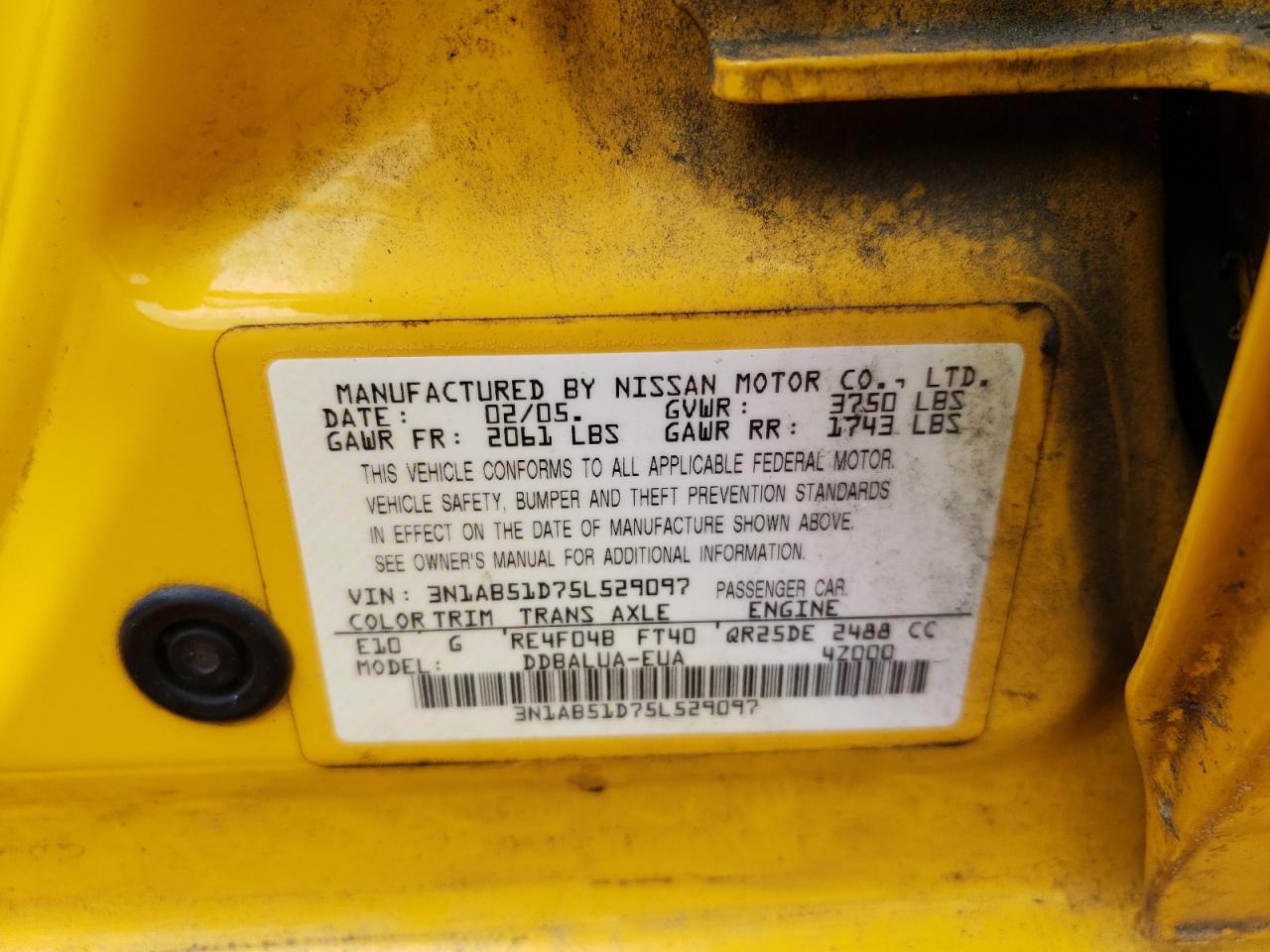 3N1AB51D75L529097 2005 Nissan Sentra Se-R Spec V