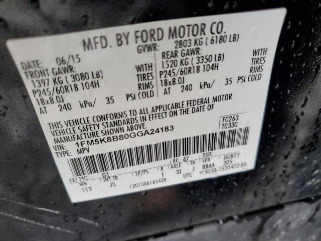 2016 Ford Explorer VIN: 1FM5K8B80GGA24183 Lot: 50612594