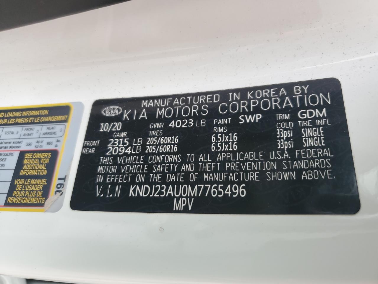 KNDJ23AU0M7765496 2021 Kia Soul Lx